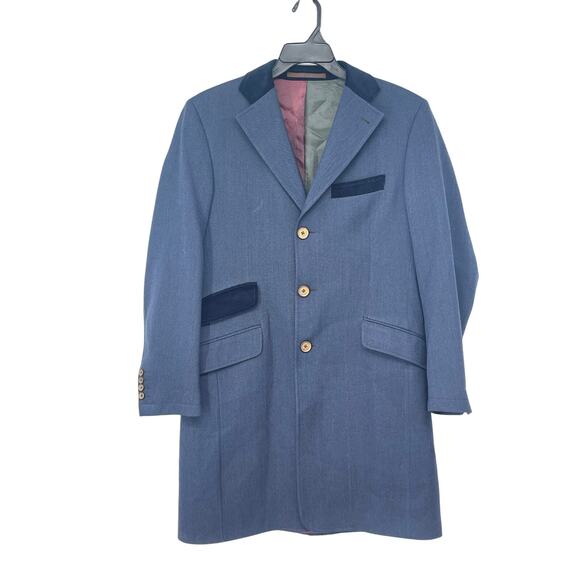 Ted Baker London Coat Velvet Trim 100% Wool Preppy Old Money Quiet Luxury - Picture 1 of 10